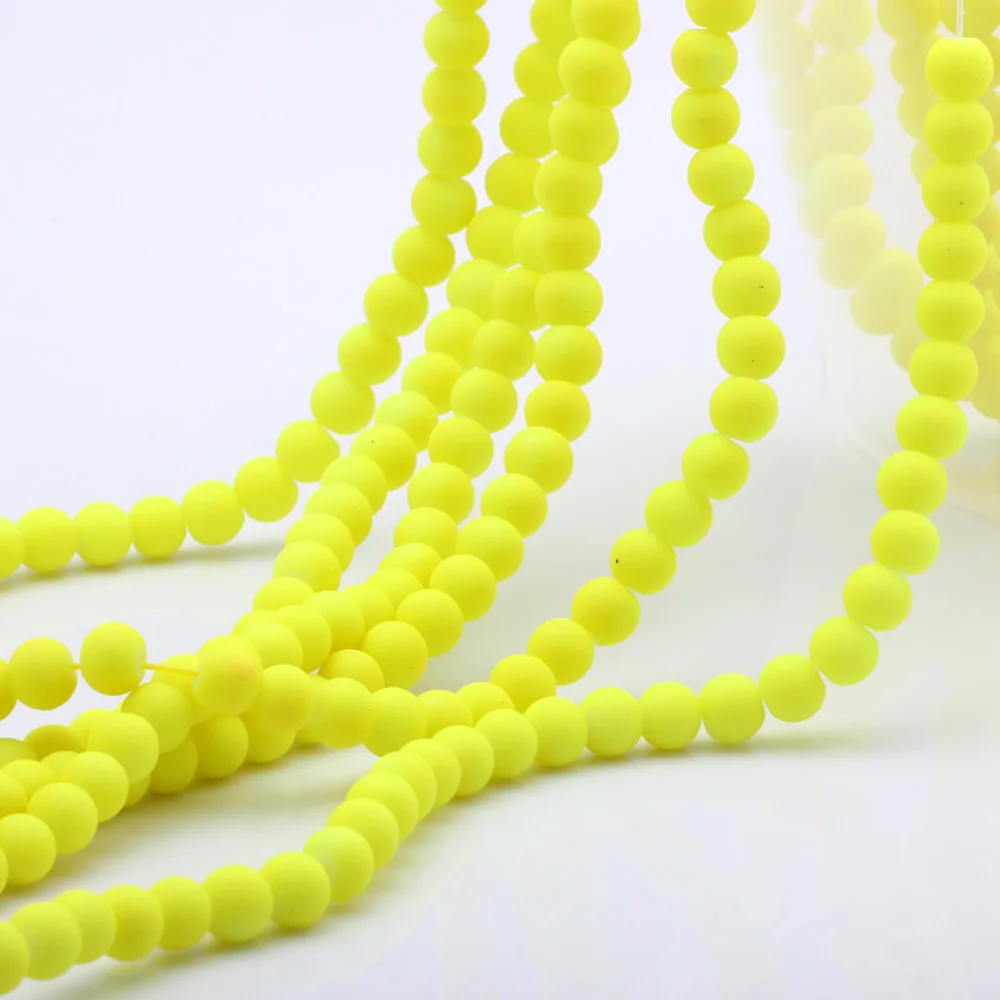 

OlingArt 6MM/8MM 50pcs/lot Glass Rubber Round beads Fluorescent Yellow Bracelet DIY Earrings Necklace Jewelry Making