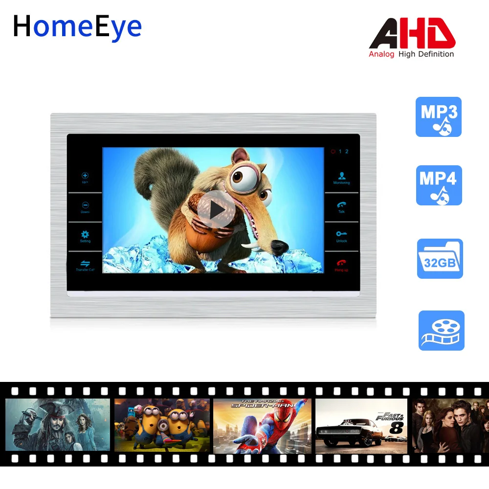 HomeEye 720P HD Video Door Phone Video Intercom 2 Doors Building Access Control System 7''Touch Screen Voice Message PIR Alarm