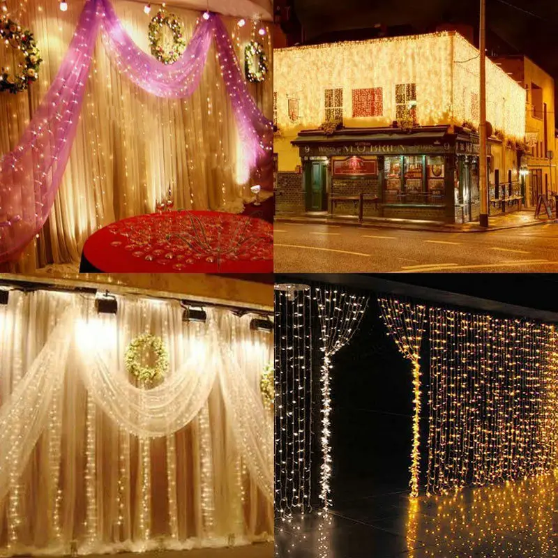 Imagem -06 - Icicle Janela Cortina Corda Luzes de Fadas Natal Casamento Jardim Festa Guirlanda Decoração para Casa 220v Plugue Cauda 6m 3m 600led