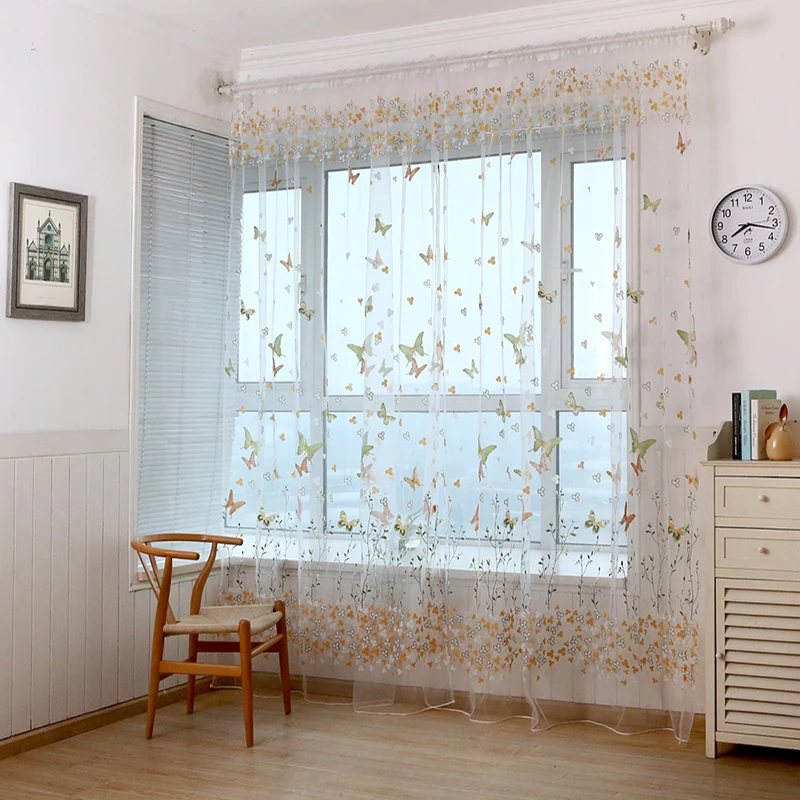 Butterflies Tulle Curtain Butterflies Branches Printed Curtains for windows living room Tulle woven floral cortinas hot sale