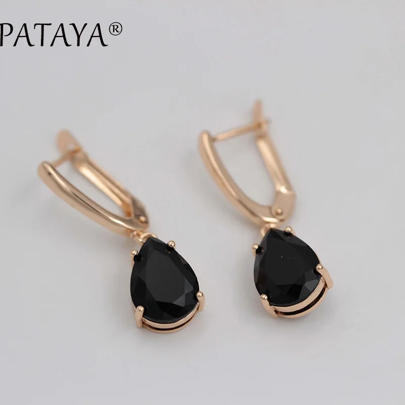 PATAYA Water Drop Earrings 585 Rose Gold Color Natural Zircon Eardrop Jewelry Women Vintage Hanging Long Chandelier Earring