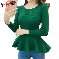 2021 Autumn Winter Long Sleeve Ruffle Pullover Women Sweater Knitted Sweaters O-Neck Tops Korean Pull Femme Jumper Female Black