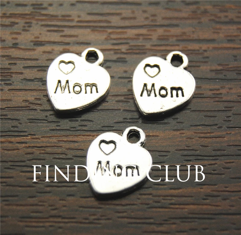 50 pcs  Silver Color Plated 10x12mm Zinc Alloy Heart  letter  mom and  xoxo  charms for bracelet  A1174