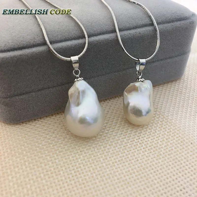 hot  Simple style baroque pearl pendant necklace nucleated flameball shape white color snake chain 16'' 18''