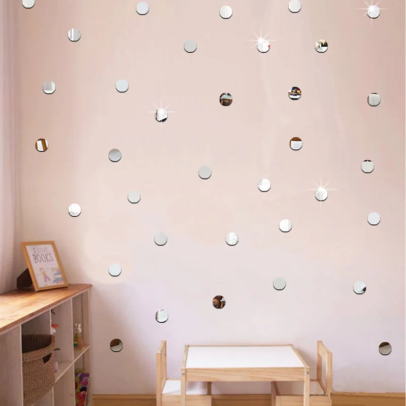 

100pcs/lot 2cm Mini 3D Acrylic Mirror Wall Stickers Heart/Round Shape Stickers Decal Mosaic Mirror Effect Livingroom Home Decor