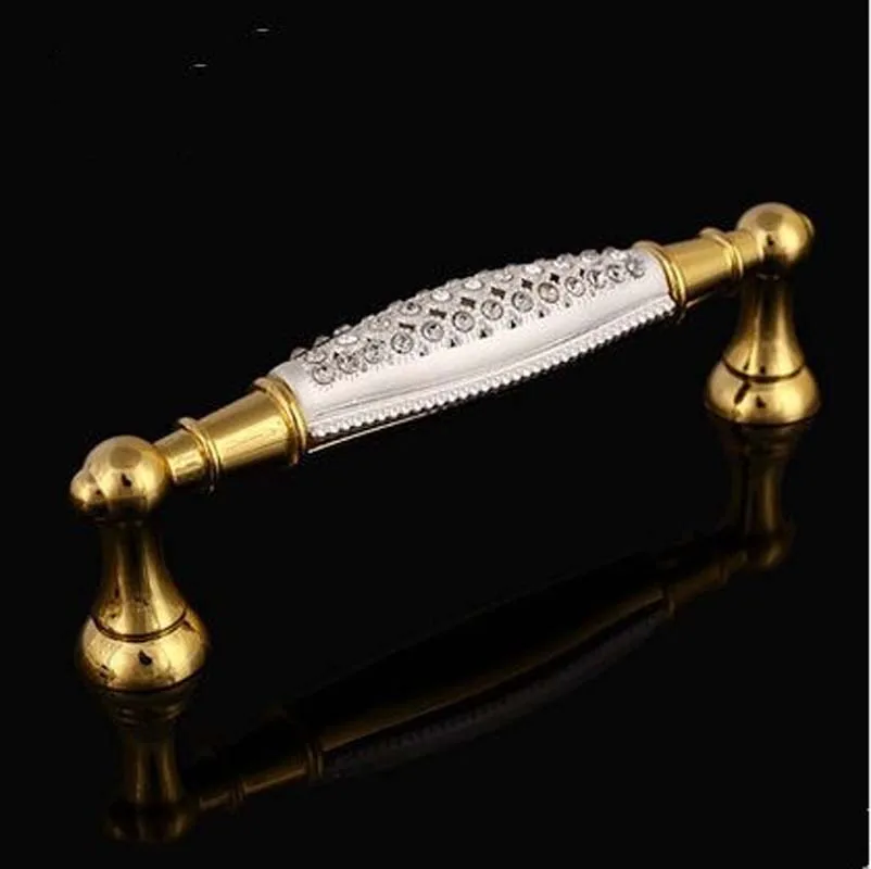 96mm fashion deluxe 24K gold drawer pull cabinet handle crystal diamond dresser cupboard wardrobe villadom furniture handle knob