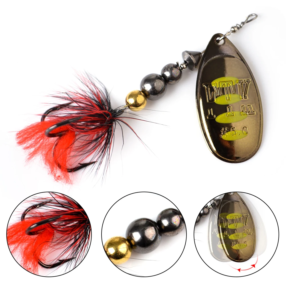 FTK 1pc Fishing Lure Spinner Bait 8 colors 12g Wobblers Spoon Lures Pike Metal Bass Hard Bait With Feather Treble Hooks