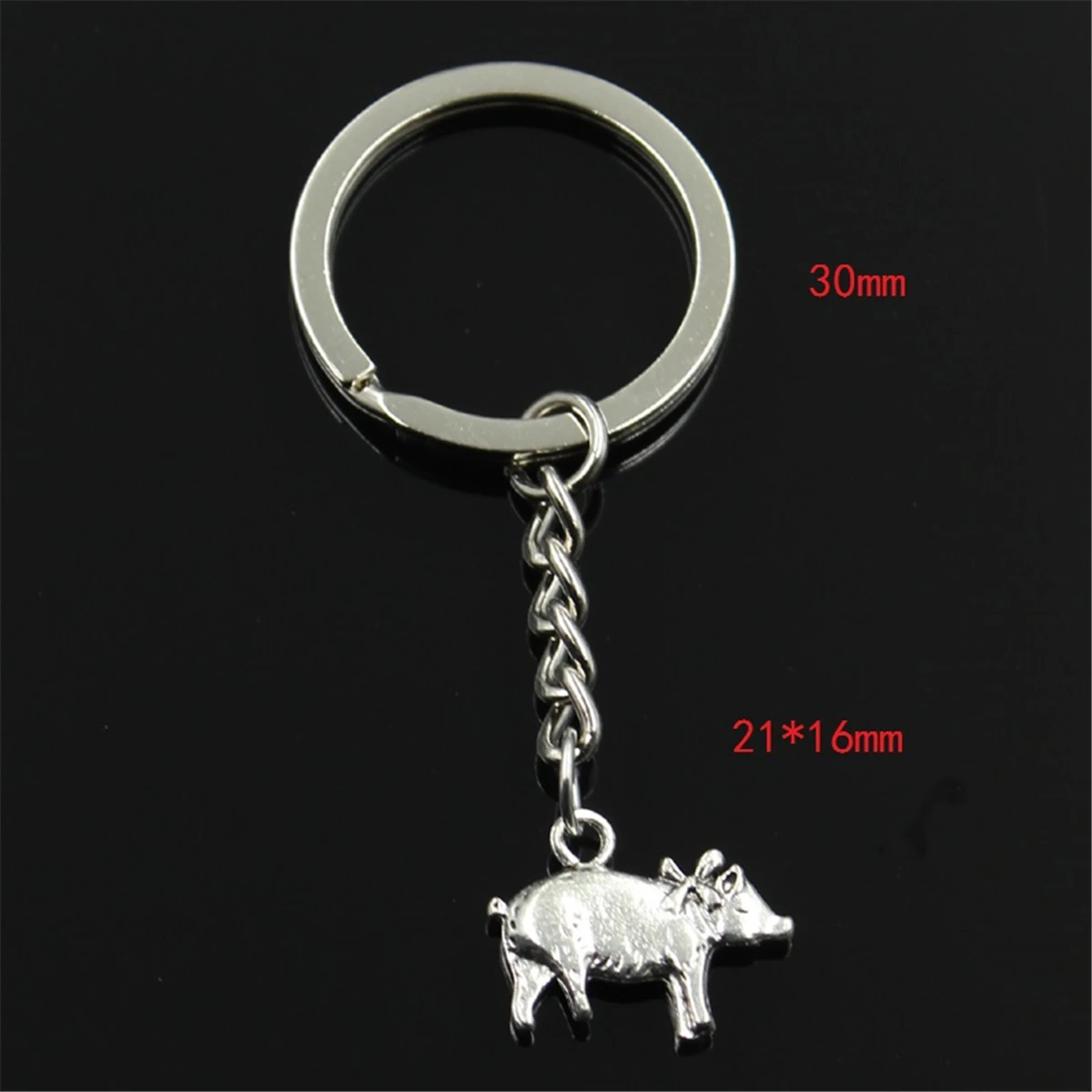 New Fashion Men 30mm Keychain DIY Metal Holder Chain Vintage 3D Pig 21x16mm Silver Color Pendant Gift