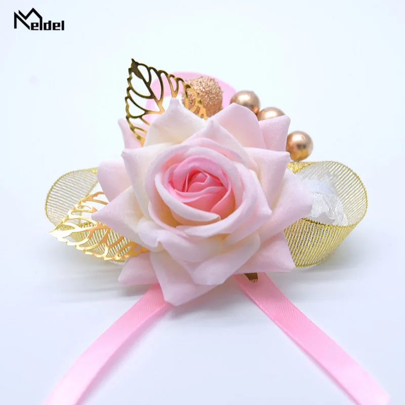 Meldel-ramillete de muñeca para novia, pulsera elástica de encaje para dama de honor, ramillete de flores para fiesta de graduación, suministros de boda