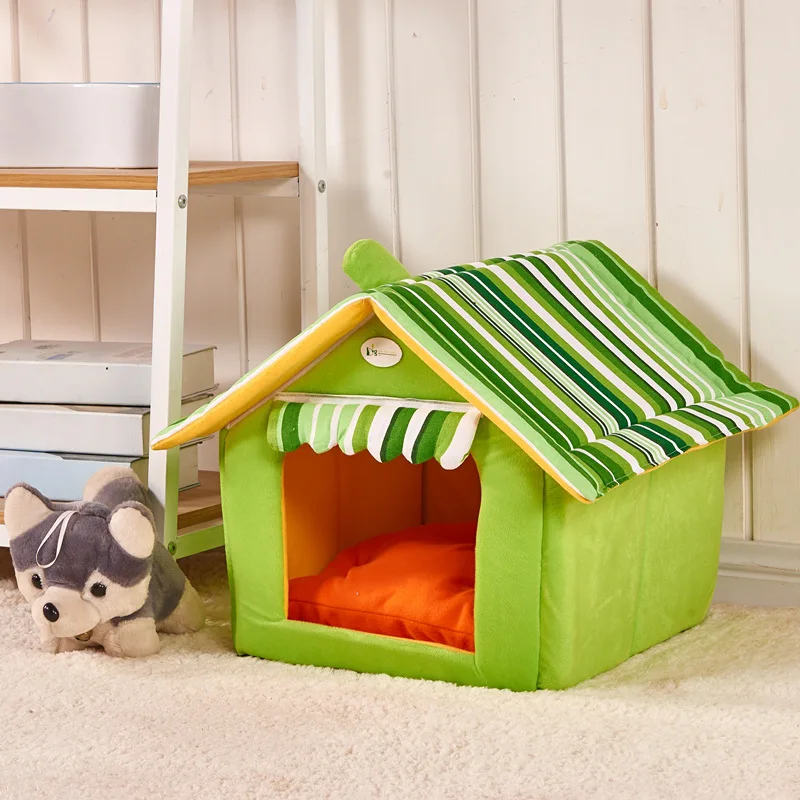 Hot New Fashion Striped Removable Cover Mat Dog House Dog Beds For Small Medium Dogs Pet Products House Pet Beds for Cat