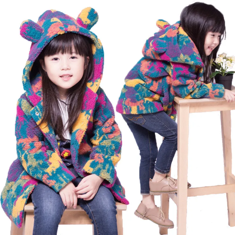 Autumn Winter Girls Jacket Kids Warm Hooded Camouflage Fleece Coat Children Outerwear Coat Teenage Jacket For Girl Clothes