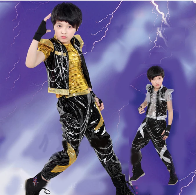 Boy\'s Jazz Dance Costume Set New Kids Sequin Top & Harem Pants Sets Fashion Mordern Children Hip Hop Clothing