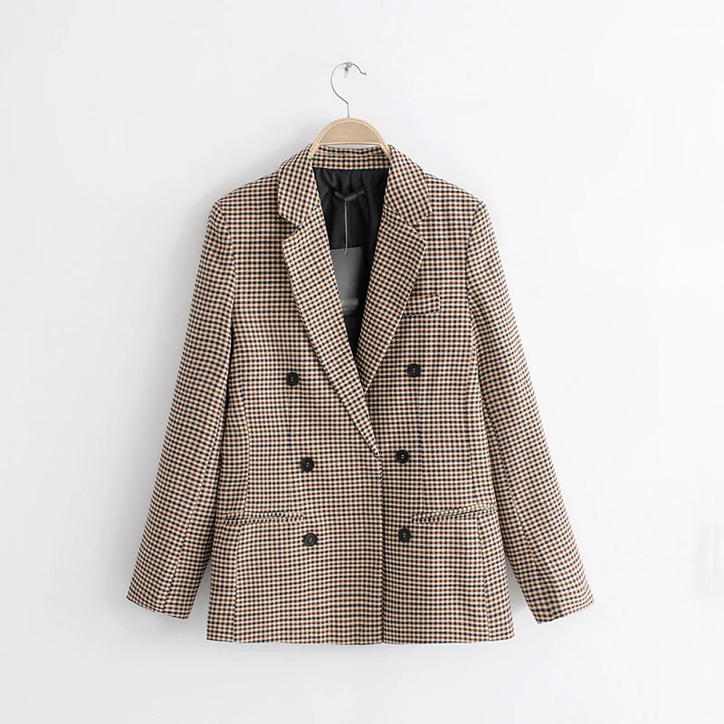 2018 herbst Frauen Braun Plaid Blazer Weibliche Jacken für Frauen-s Outwear Feminine Büro Damen Kerb Kragen Tops Anzüge sets