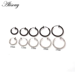 Alisouy 2Pc Medical Titanium  color Black Hoop rings clip on ear jewelry Body Fake Piercing women men Hoop earring 10-18mm