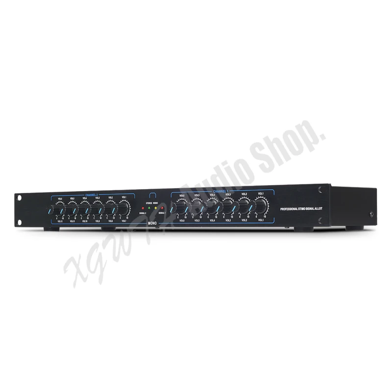 2 in 12 out 6.5mm Audio Signal Splitter Amplifier Distributor with Cables Volume Level Adjusted Individually for DJ Stage Mic