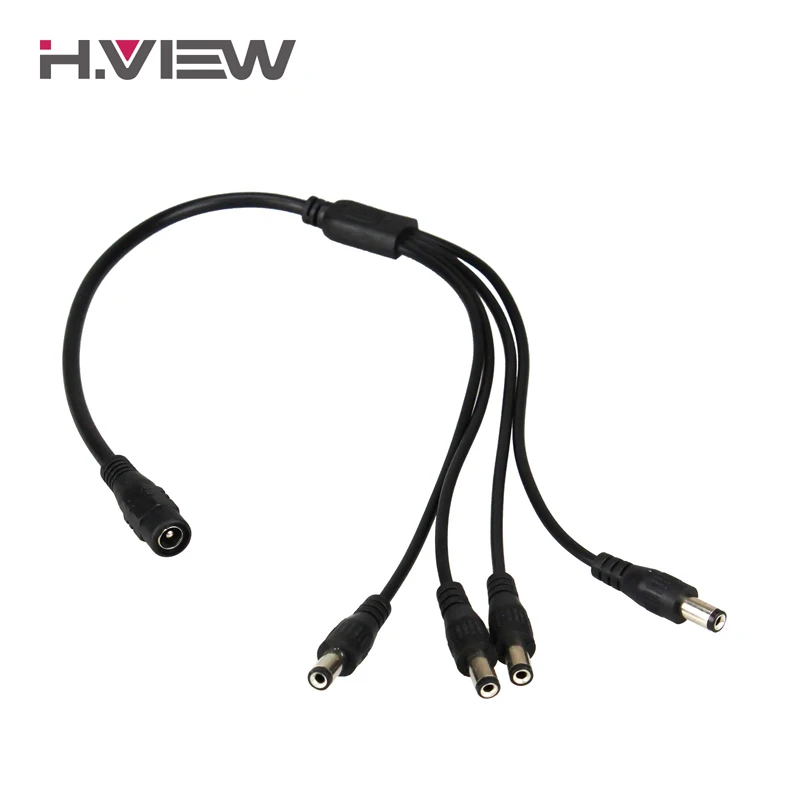 H.View 1 to 4 DC Power Splitter Cable 1 Female to 4 Output Male for CCTV Camera 5.5mm / 2.1mm Surveillance System Accessories