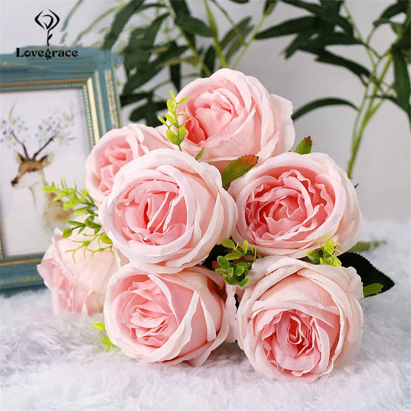 Quality Wedding Centerpiece Artificial Flowers White Peony Bunch Handmade DIY Bridal Bouquet Wedding Decor Pink Rose Accessories