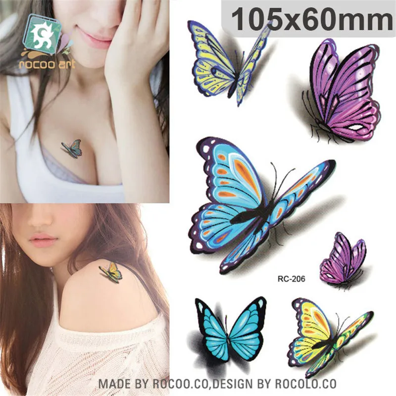 

3D Butterfly Body Art Waterproof Temporary Tattoos For Men women Sexy Colours Small Sticker Wholesale RC2206