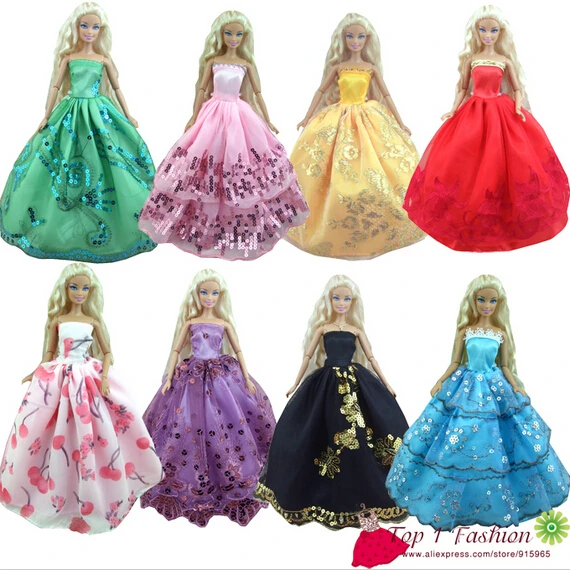 

Baby girl kids birthday gift 5pcs dress Doll' s wedding bride Dress Clothes Gown dress For Barbie doll