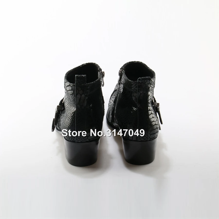 OKHOTCN British Style Autumn Winter Men Boots Fashion Pointy Buckle Ankle Boots Casual Genuine Leather Shoes Double Buckles Bota