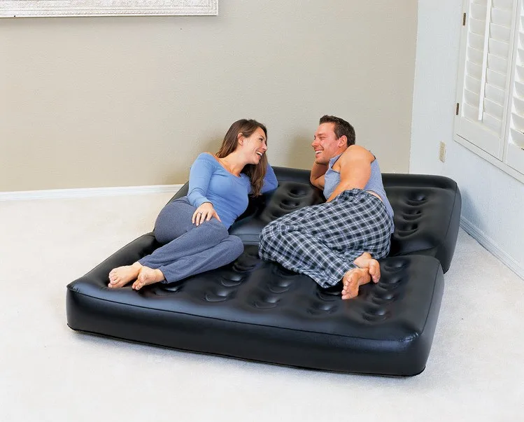 Double folding inflatable sofa lazy sofa multifunctional sofa bed double recliner,black foldable living room couch