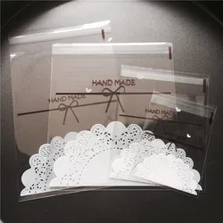 100pcs/lot 4 sizes Transparent bow lace Plastic Self Adhesive Cookie Packaging Bag Wedding Candy Gift Decoration Bag