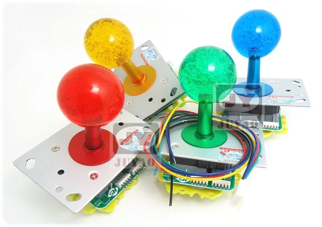 Blue red green yellow colored joystick with  crystal bobble top ball and microswitch , parts for arcade game machine