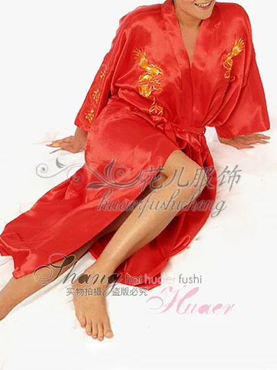 Women Fashion Robe Chinese Kimono Embroider Dragon Kimono Robe Gown With Belt Robe Bath