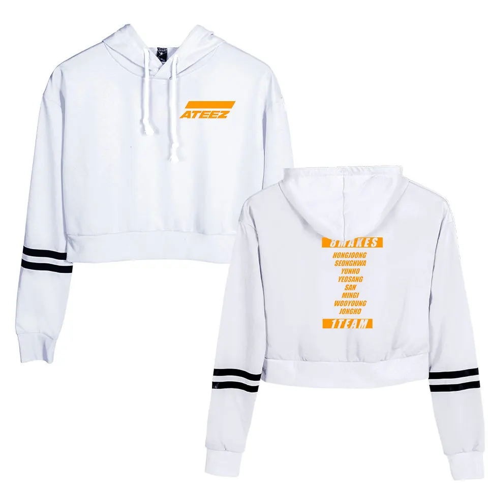 Korean Team ATEEZ KPOP Crop Top Hoodie Harajuku Cropped Sweatshirt Streetwear Hip Hop Long Sleeves Pullover Tops Sudaderas Mujer