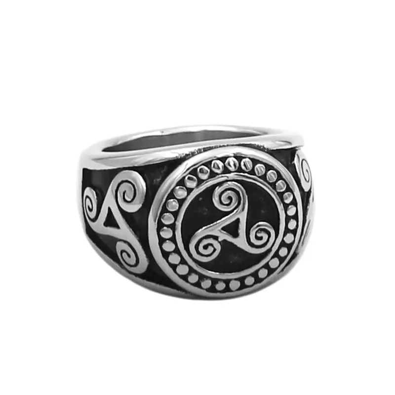 Norse Viking Rune Ring Stainless Steel Jewelry Peace Odin Symbol Amulet Wolf Charm Wedding Biker Mens Wholesale SWR0909 view 3