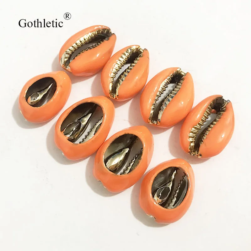 8pcs/Lot Orange/Pink/Blue/Red Full Enamel Natural Puka Cowrie Sea Shell Loose Beads for Jewelry Making DIY Charms Wholesale