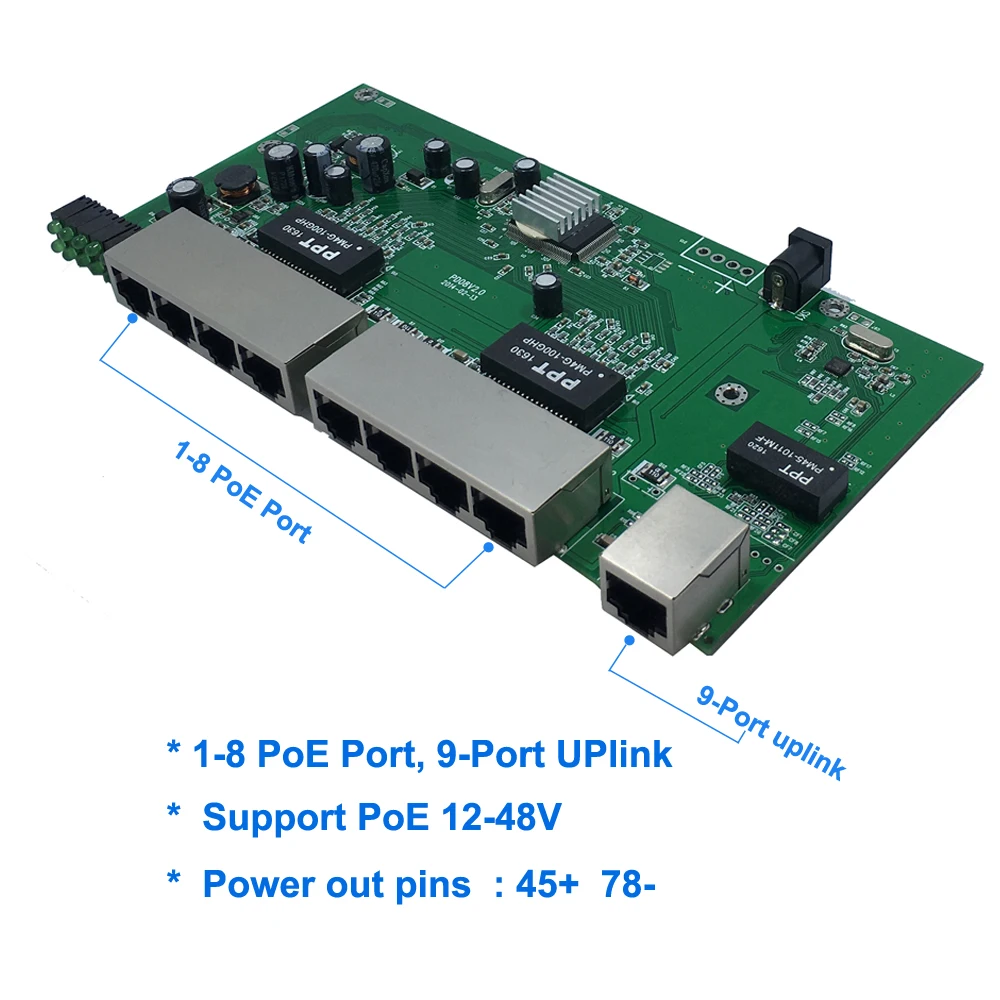 9-Ports 24V Passive POE Switch Of  PCBA Board  100M 8 port POE