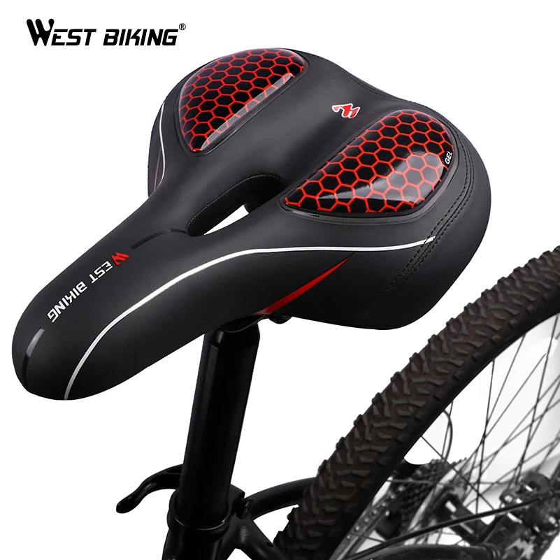 WEST BIKING MTB Bike Saddle Seat with Cycling Taillight Thicken Wide Comfortable Bike Bicycle Saddles GEL Hollow Bicycle Saddle