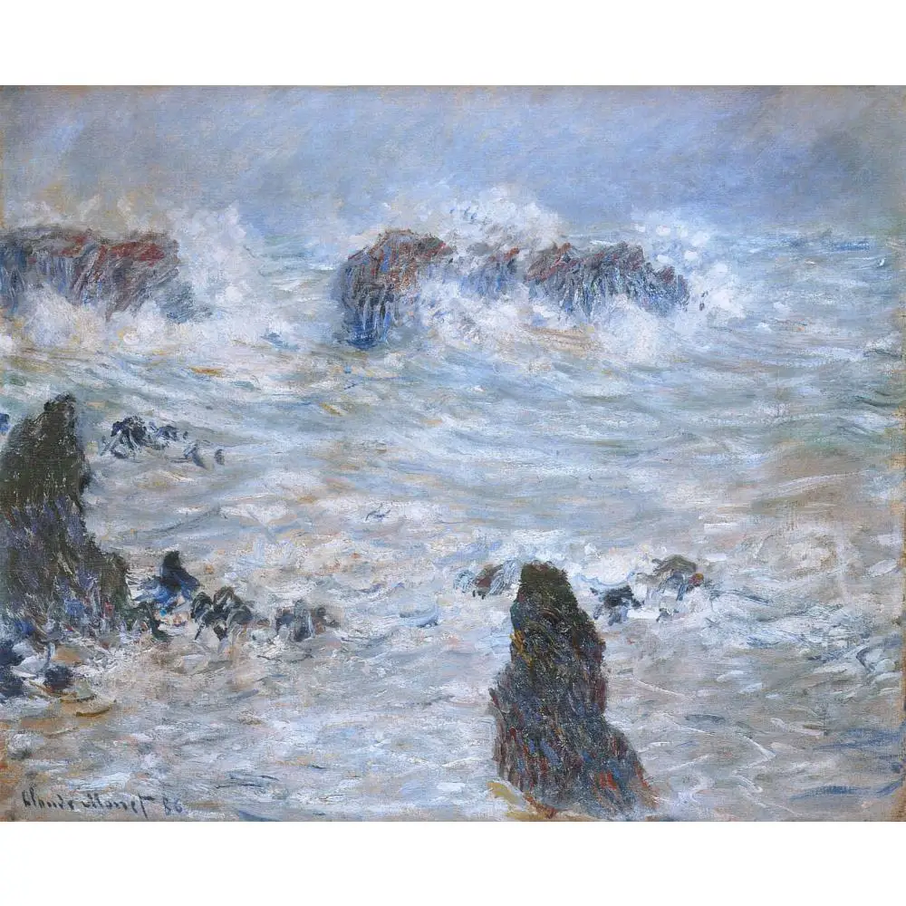 

Claude Monet Paintings on Canvas Storm Off the Coast of Belle Ile Hand Painted Seascape Oil Picture for New Dining Room Decor