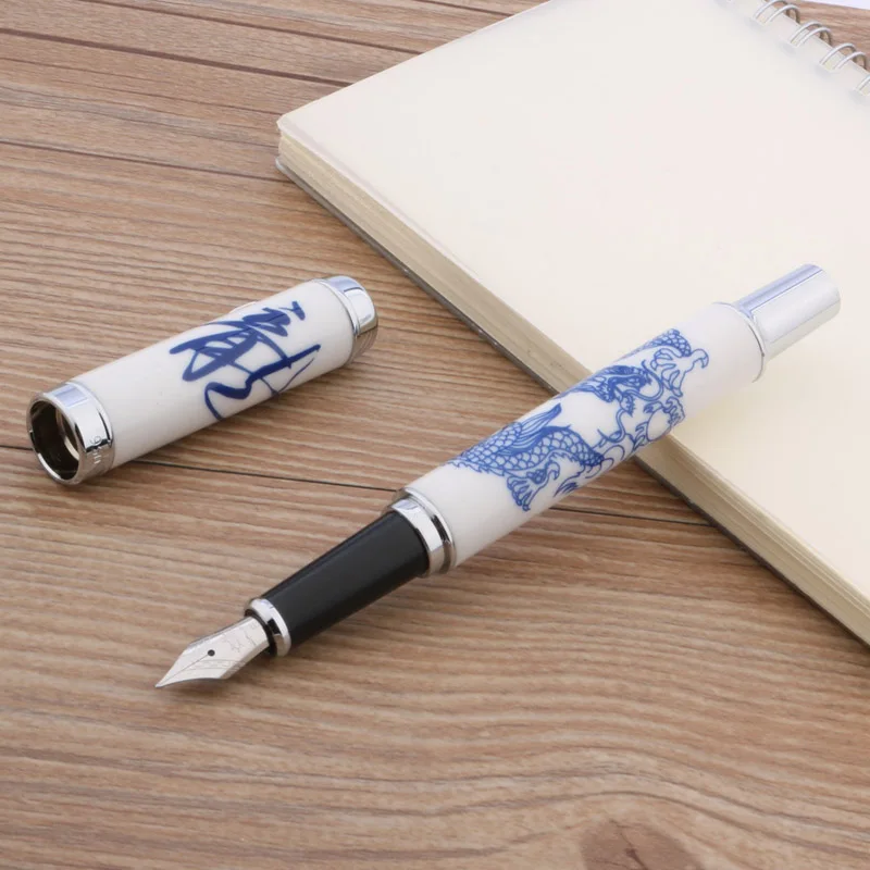 

1pc JINHAO 950 Chinese calligraphy Dragon Blue and white ceramics gift FOUNTAIN PEN