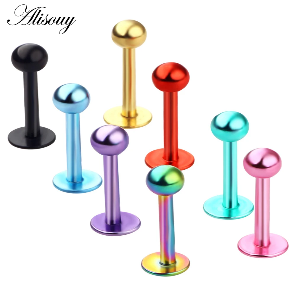 Alisouy 1Piece 316L Surgical Stainless Steel Anodized Labret Lip Stud Ring Ear Tragus Cartilage Barbell Body Piercing Jewelry