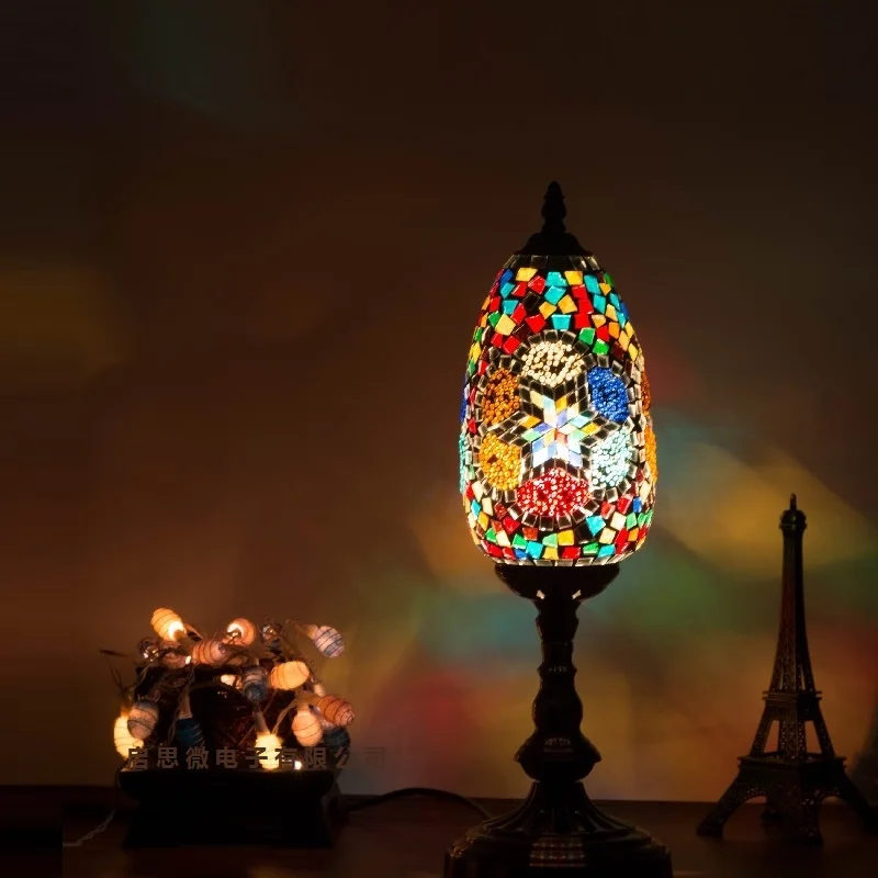 

Oval Turkish Mosaic Table Lamp Vintage Art Deco Handcrafted Lamparas De Mesa Ball Glass Romantic Bed Light Led Night Lampe
