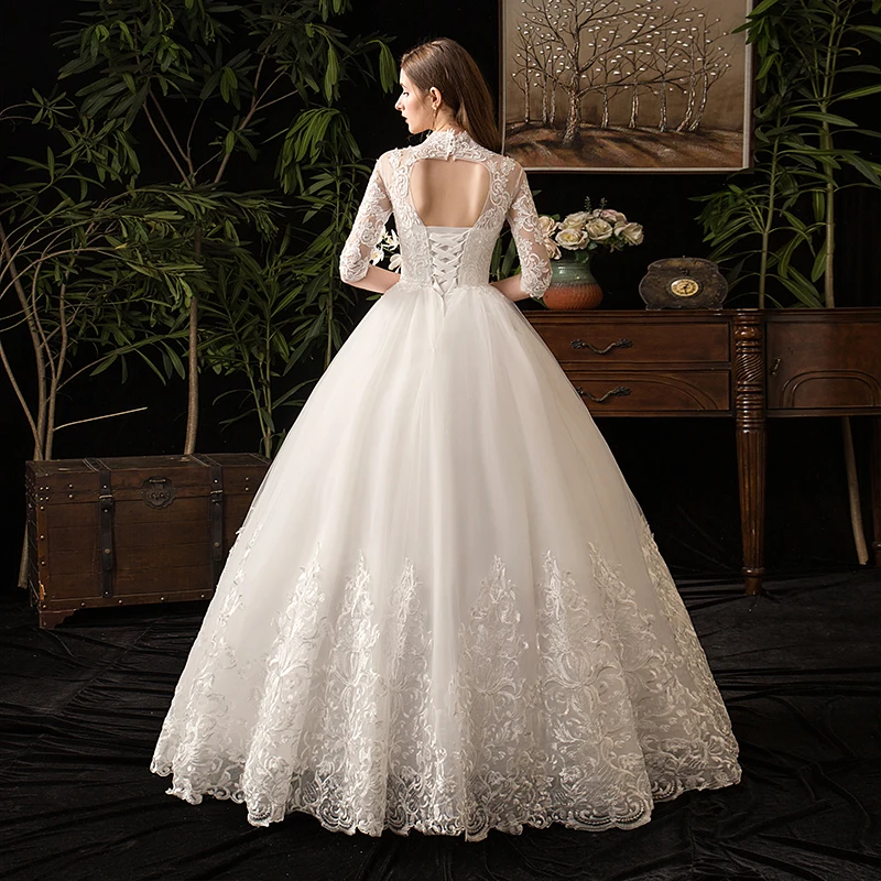 Lace Muslim Wedding Dress 2024 New High Neck Half Sleeve Wedding Gown Vintage Bridal Gown Vestido De Noiva X Customized