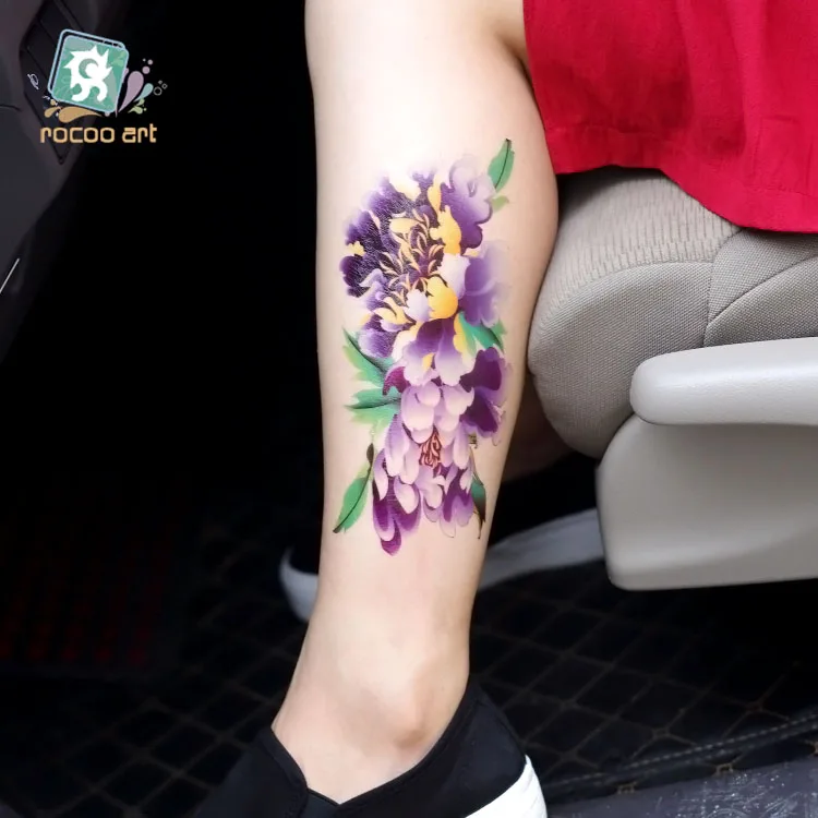 QC-671/20X10cm Long Colorful High Solution Body Art Purple Peony Flowers Circle Design Temporary Fake Flash Tatoo Sticker Taty