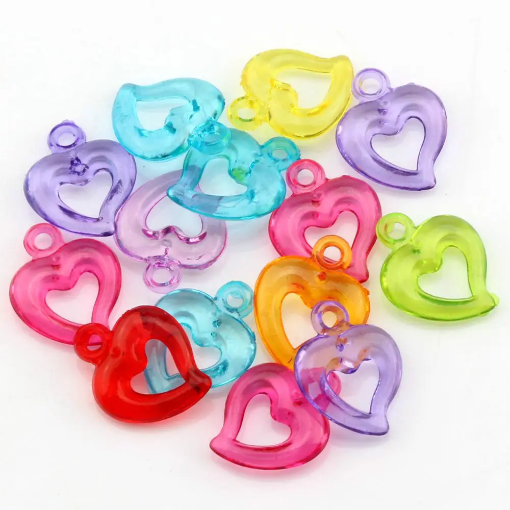 30Pcs Mix Color Acrylic Transparent Hollow Heart Charm Pendant  For Jewelry Making, Earrings Necklace 15x19MM A3333