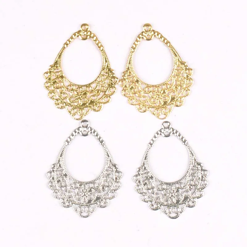 20Pcs gold and silver  Filigree Flower Wraps Connectors Metal Crafts Decoration DIY Findings Connectors 41x31mm YKL0748
