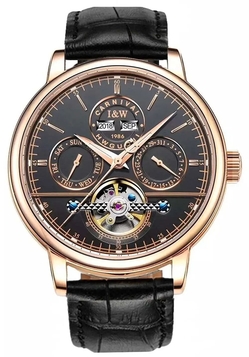 CARNAVAL Luxe eeuwigdurende kalenderhorloges voor heren Hoge kwaliteit Tourbillon automatisch horloge 2025, saffier waterdicht Reloj Hombre