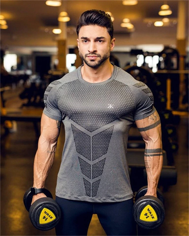 2019 New Men Gyms Fitness Compression t shirt Skinny Elasticity Bodybuilding Workout shirts male black tees tops Brand clothing