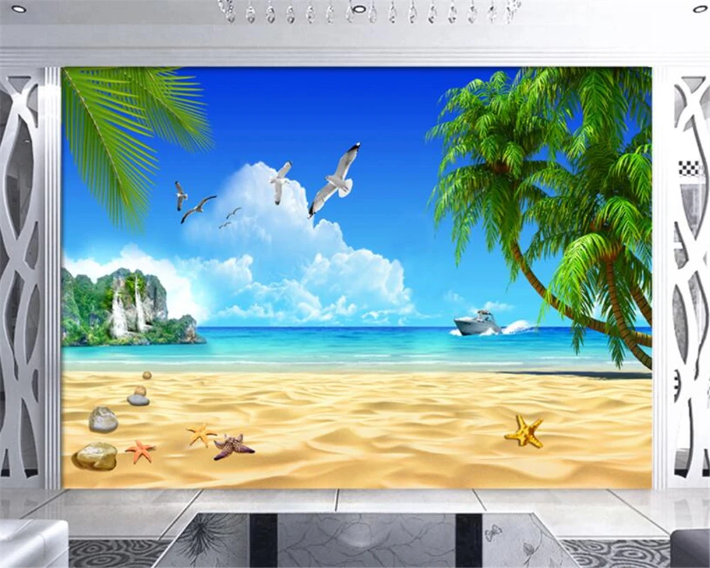 

Custom wallpaper mural beach coco blue sky white clouds island seascape background walls murals 3d wallpaper behang