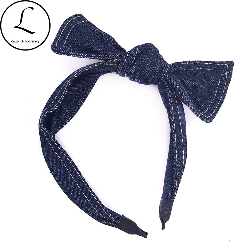 

GZhilovingl Summer Baby Girls Blue Denim Headbands Headwear 2019 Casual Childs Toddler Big Bow Hair Bands Accessories Kids Gift