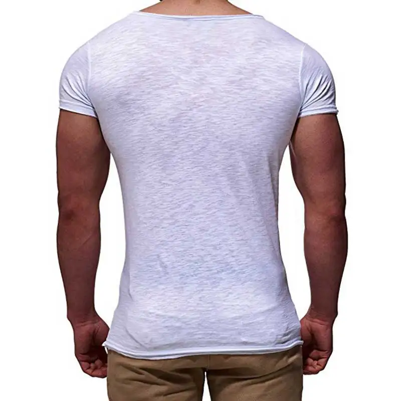 Casual T Shirt Men Thin Style Summer Short Sleeve Men\'s T-shirts Fashion V-neck Slim Fit Solid Color Tops Tees Shirt Man MY070