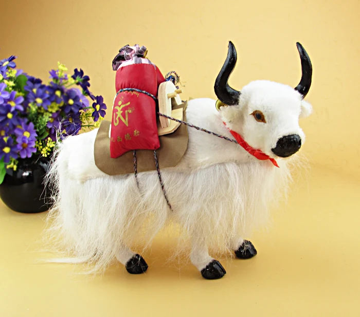 

plateau animal simulation yak about 27x25cm furry fur white yak model decoration gift h1319