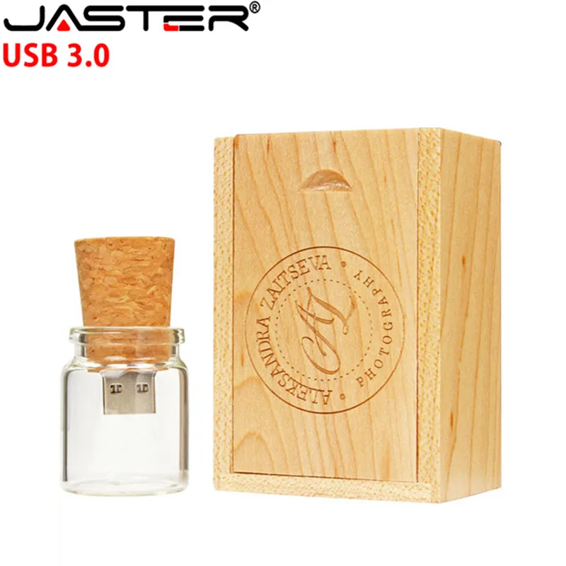 JASTER USB 3.0 wooden cork drifting bottle flash drive pendrive 4GB 8GB 16GB 32GB 64GB wishing bottle wedding gift customer LOGO