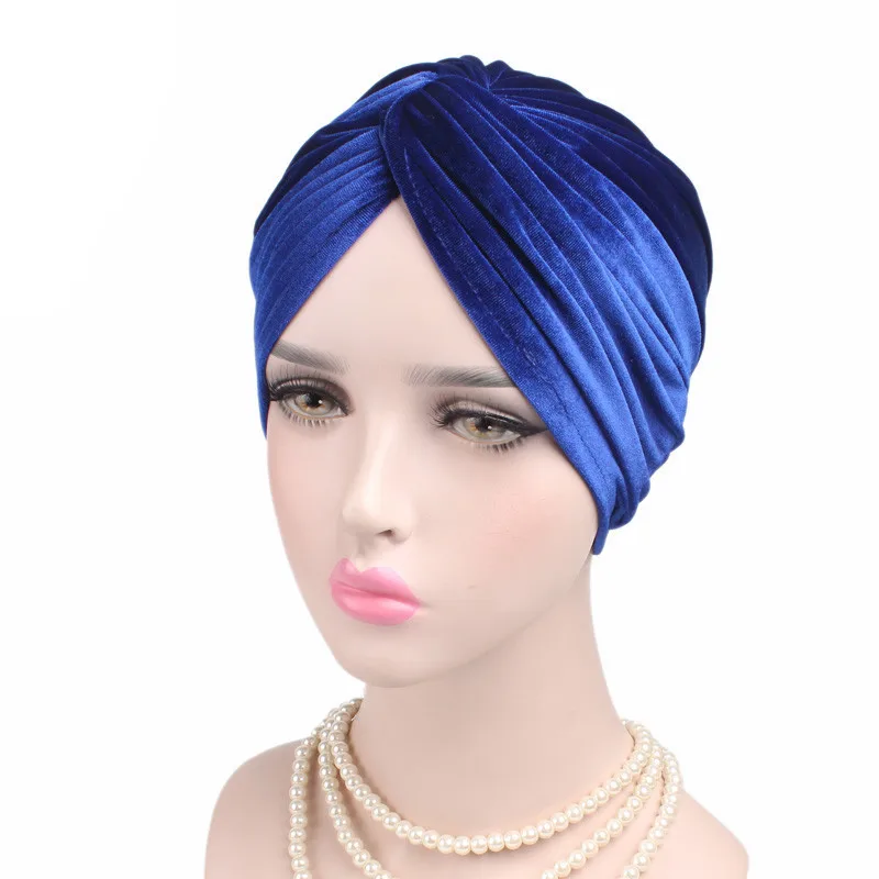 Muslim Stretch Women Velvet Cross Turban Hat Scarf Chemotherapy Chemo Beanies Caps Cancer Headwear Hair Loss Cover Accessories