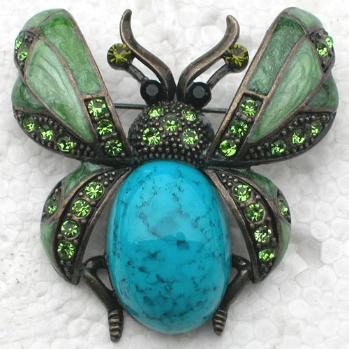 

Antique Bronze Rhinestone Enamel Beetle Pin brooches C2005 K4